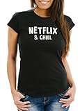 MoonWorks Damen T-Shirt Netflix and chill Serienjunkie Slim Fit schwarz S