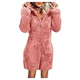 Jumpsuit Damen Kuschelig Pyjama Kurze Hose Langarm Overall Winter Warme Plüsch Fleece Rompe Reißverschluss Jumpsuit Flauschige Lange Ärmel Kapuzen Onesie Kuschelig Schlafanzug