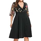 VJGOAL Damen Kleid, Frauen Plus Size Mode V-Ausschnitt Floral Maxi Abend Cocktail Party Hochzeit Boho Strand Frühling Sommerkleid (5XL / 52, V-schwarz)