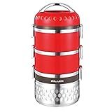 Yeah-hhi 1-3-Tier-Frauen-Lunchboxen Thermobehälter Für Essen Kalt/Warm Für 5H Für Kinder, Aldult, Büro, Schule, Picknick, Reisen,Rot,2500
