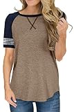 ANFTFH Damen T-Shirt Kurzarm Streifenshirt Shirt mit Rundhalsausschnitt Brown M
