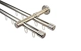 iso-design Edelstahl Optik Innenlauf Gardinenstange 2-läufig 16 mm mit Endstück Kappe, 320 cm (2 x 160 cm)