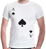 buXsbaum® Herren Unisex Kurzarm T-Shirt Bedruckt Ass-Karte-Pik | Spielkarte Kostüm Kartenspiel | M White-Black Weiß
