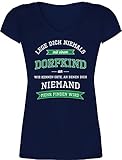 Sprüche Statement mit Spruch - Lege Dich Niemals mit einem Dorfkind an - XXL - Dunkelblau - Polen Klamotten - XO1525 - Damen T-Shirt mit V
