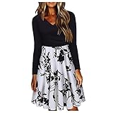 Damen Kleider Partykleid Elegant Langarm Kleid A-Linie Plissee Knielang Shirtkleider Freizeitkleid Casual Rundhals Boho Blusenkleid Longshirt Winter Freizeit Maxi Herbstkleid L