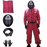 xxengfan Squid Gamer Kostüm Cosplay Squid Game Costume Squid Game Overall + Squid Gamer Maske + Handschuhen + Gürtel Anzug, Halloween Kostüm Halloween Cosplay Party