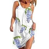 Alueeu Sexy Kleid Damen für Party: Sommerkleid Damen Strandkleid Boho Sommer V-Ausschnitt Ärmellos Kleid Spaghettiträger Trandkleider Freizeitkleid Trägerkleid Minikleid Kleider Cocktailk