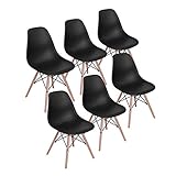 H.J WeDoo 6er Set Moderne Wohnzimmerstuhl Esszimmerstuhl Bürostuhl Kunststoff Massivholz Chair im skandinavischen Stil, Schw