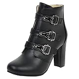 Yowablo Booties Damen Mode Square Heels Reißverschluss Einfarbige kurze runde Zehen Schuhe (40,Schwarz)