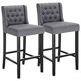 WOLTU® Barhocker BH101dgr-2 2er Set Bistrohocker Tresenhocker Barstuhl mit Lehne, Beine aus Massivholz, Antirutschgummi, dick gepolsterte Sitzfläche aus Leinen, Dunkelg