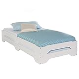 IDIMEX Stapelbetten Set Doppelbett Einzelbett Gästebett Bett Ronny Kiefer massiv Weiss lackiert 90 x 200 cm (B x L)