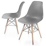 MIADOMODO® Esszimmerstühle 2er 4er 6er 8er Set - Küchenstuhl im skandinavischen Stil aus Kunststoff, Metall & Massivholz, Farbwahl - Vintage, Retro Design, Wohnzimmerstühle, Lounge (2er, Grau)