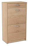 MATKAM Schuhschrank 2D1S in moderner Optik, B 50 x H 92 x T 28 cm, laminierte Möbelplatte 16 mm, mit Rückwand, 2 ausklappbare Schuhablagen, 1 Schublade für zusätzlichen Stauraum (Sonoma Eiche)
