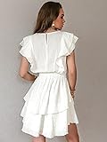 HAOYF Elegant für Damen Kleider Anzüge für Damen Ruffle Trim Ruched Waist Layered Hem Dress Without Belt Loser Jumpsuit Casual Elegant für Strampler (Color : White, Size : S)