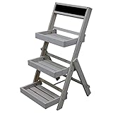 WOMO-DESIGN Blumenleiter 3 stufig mit Kreidetafel, 71,5x36,5x5,5 cm, Grau, aus Holz, klappbar, für Drinnen und DraußenLandhaus Stil, Blumentreppe Blumenregal Blumenbank Blumenständer Pflanzentrepp