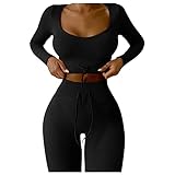Azruma Jogginganzug Damen Set lockere Rundhals Lange Ärmel Top + Lange Hose einfarbig Traingsanzug Frauen Sportanzug Fitness Freizeitanzug Slim fit Yoga Outfit Sportswear Fitnessanzug Track