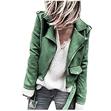 Masrin Winterjacke Damen Einfarbige Wildlederjacke Kurze Jacke mit Revers und Langen Ärmeln Crop Tops Cardigan Bluse mit Reißverschluss vorne Straßen Hipster Übergangsjacke W