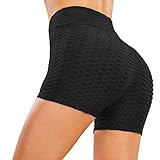 UMIPUBO Damen Sportswear-Shorts Yoga-Shorts, Hohe Taille Gerafft Hintern Sporthose Yoga Leggings, Yoga Tights Hotpants für Gym Workout Radlershorts Laufen (Schwarz, S)