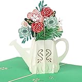 papercrush® Pop-Up Karte Garten „Blumen in Gießkanne“ - 3D Blumenkarte für Freundin, Frau oder Mutter (Geburtstagskarte, Runder Geburtstag) - Besondere Glückwunschkarte mit Pop Up Blumenstrauß