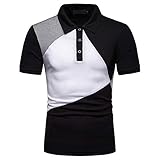 XPDD Herren Patchwork Revers Kurzarm Business Hemd T-Shirt mit Taste Tops für Männer Mode Weich Atmungsaktiv Bequem Kleidung Bluse Oberteile Kurzarm Sport Outdoor Tennis Golf Tops S