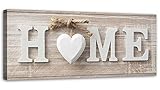 Febby Vlies Leinwandbild XXL Vintage Retro Shabby Chic Rustikal 150x50 cm Wandbild Kunst Bilder Schlafzimmer Deko Wohnzimmer Herz Inschrift Home Beig