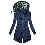 Kobay Women's Long Sleeve Autumn Winter Coat Casual Tops Elegant Sweatshirts Shirt Fashion Solid Color Hooded Sweatshirt Long Sleeve Jacket Women's Street Loose Zipper Sweater Jacket(Marine, S) 5