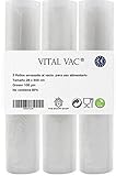 VITAL VAC® Vakuumierbeutel, 3 Rollen 28 x 500 cm, Vakuumbeutel Lebensmittel für Vakuumiergerät, Geeignet für Konservierung, Gefrieren, Mikrow