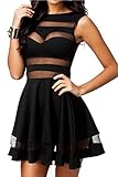 Zeagoo Damen Sexy Hohe Taille Partykleid Cocktailkleid Sommerkleid Bodycon MiniKleid mit Mesh Clubwear A-Linie Kleid S Schw