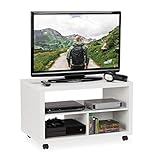 Relaxdays TV Board, fahrbar, 3 Fächer für Geräte & DVDs, stabil, eckig, Couchtisch mit Rollen, HBT 50 x 80 x 50 cm, weiß