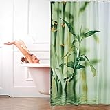 Relaxdays Duschvorhang Bambus Design, Polyester, Textil, waschbar, Pflanze, Stoff, 200 x 180 cm, Wannenvorhang, grü