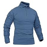 KEFITEVD Tactical Shirt Herren 1/4 Reißverschluss Combat Shirt Slim Fit Langarm Shirt Army Hemd Bundeswehr T-Shirt Militär Uniform Männer Hellblau S