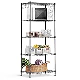 alvorog Standregal Lagerregal 5 Ebenen Haushaltsregal Küchenregal Regalböden Stabil Verstellbares Metallregal Aufbewahrung für Büro, Garage, Badezimmerregal Bücherregal mit Haken, 59x34x150