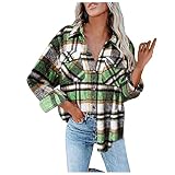 GFGHH Frauen Kariertes Hemd Langarm Holzfällerjacke Oversized Hemdbluse Urban Style Freizeithemd Taschen Knöpfen Langarm Bluse Mantel Hemdjacke Holzfällerjacke Bluse Mantel Hemdjacke Mode Boy