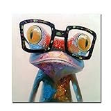 Fokenzary handgemaltes Ölgemälde auf Leinwand niedlicher Frosch mit Brille fertig gespannt und gerahmt bereit zum Aufhängen canvas 32x32