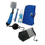 Amagogo Golfzubehör Geschenkset - Golfhandtuch, Golfschlägerbürste, faltbares Divot-Reparaturwerkzeug mit Ballmarker für Golfschläger-Reinigungsset - B