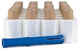 40 Rollen Mini Verpackungsfolie mit 1 Abroller, Stärke 23my 100 mm × 150 lfm Strechfolie, Transp