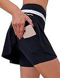 1a1a Nylon Tennisrock Damen Mit Hose Drunter Yoga Skort Damen Mit Tasche Rock Golf Sport Fahrradrock für Frauen Dunkel Blau L