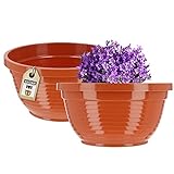 KADAX Schale aus Kunststoff, runde Blumenschale, wetterfester Pflanzkübel für Außen, Grabschale, leichte Kugelschale für Blumen, Pflanzschale (⌀ 13 cm, terrakotta)