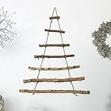 havalime Weihnachtsbaum Christbaum Wanddekoration aus 7 Holzstäben, 40 x 70 cm, Dunkles Holz, Hängedek