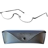 Halb Rund Metall Lesebrille Halbbrille, GRATIS Brillenetui und Brillenputztuch, Edelstahl Rahmen (Schwarz) mit Federscharnier, Lesehilfe Damen und Herren +1.5 Diop