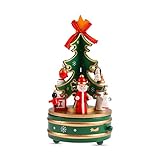 SHUMACHENG2020 Spieluhr Weihnachtsbaum Holz Musik Box Mini Rotierender Karneval Musical Box Weihnachten Party Geschenk Home Tischdekoration Überraschung Spieluhr (Color : White)