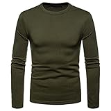 T-Shirt Herren Rundhals/V Ausschnitt Slim Fit Shirt Herren Plus Samt Warm Base Shirt Herren Einfachheit Einfarbig Lässig Frühling Herbst Langarm Shirt H