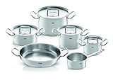 Fissler pure-profi collection / Edelstahl-Topfset, 6-teilig, Töpfe mit Metall-Deckel (3 Kochtöpfe, 1 Bratentopf, 1 Stielkasserolle, 1 Servierpfanne) - Induk