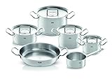 Fissler pure-profi collection / Edelstahl-Topfset, 6-teilig, Töpfe mit Metall-Deckel (3 Kochtöpfe, 1 Bratentopf, 1 Stielkasserolle, 1 Servierpfanne) - Induk