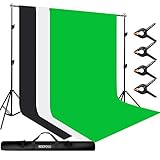 BDDFOTO 3x2m Hintergrund Unterstützungs System mit 1,8 x 2,8 Meter Hintergrund Musselin Kulisse (grün / weiß / schwarz / ) und 4 Klemmzwingen für Green Screen, Portrait und V