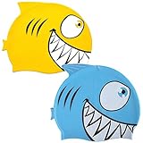 Mirrwin Haifisch Badekappe Schwimmmütze Kinder Hochwertige Silikon Badekappe Bademütze Weniger Verrutschen der Kappe Weich Reinem Silikon Badekappe Kinder Schwimm Mütze für Jungen und Mädchen 2 Stück