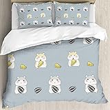 Bettwäsche 135x200 Hamster Weiche 90gsm Mikrofaser 3D Muster Bettbezug Set für Kinder Jungen Mädchen - Bettbezüge Mit 2 Kissenbezug 80x80 cm mit Reiß