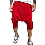 Herren Aladinhose Shorts Loose Hängender Schritt Haremshose Pumphose Atmungsaktiv Sommerhose Kurz Pluderhose Hiphop Sport Yoga Tanz Hosen Männer Hippie 3/4 Hosen F