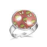 Verstellbare Fingerringe für Damen, Mädchen, Herren, Kaktus-Muster, Pflanze, Ziegelstein, roter Hinterg