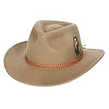 Jack&Arrow Cowboyhut Männer Wollfilz Braun Western Outback Gambler Breite Krempe Einstellbare Größen Crushable Light Camel Braid Kunstleder Band M